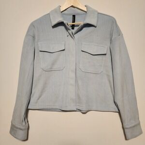 Mondetta Women's Cropped Corduroy Texture  Long Sleeve Shirt Baby Blue